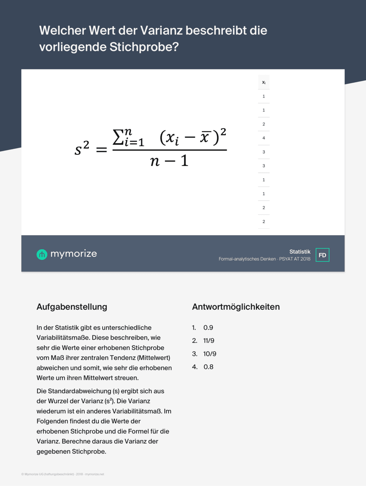 Psychologie Aufnahmetest Altfrage Statistik Mymorize