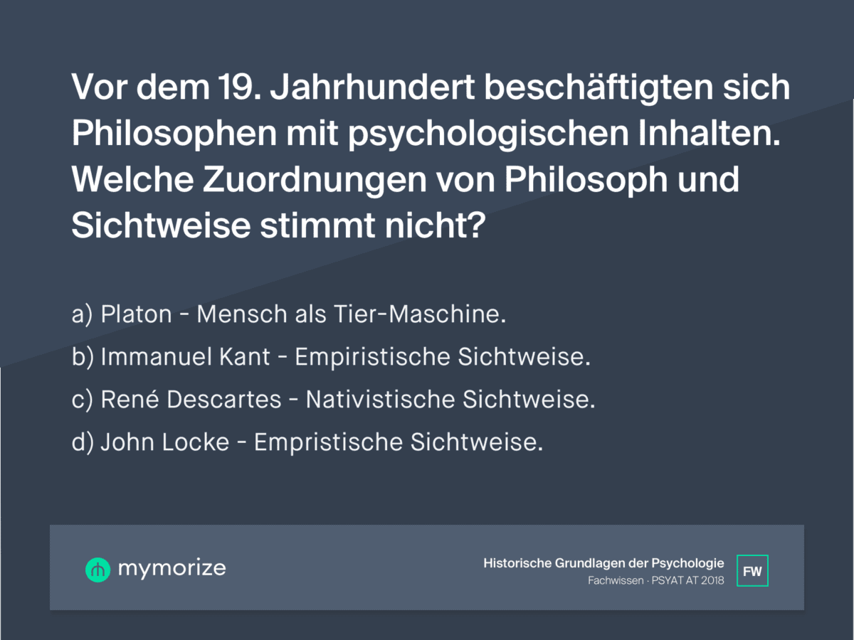 Psychologie Aufnahmetest Altfrage zu Philosophen und Sichtweisen Mymorize